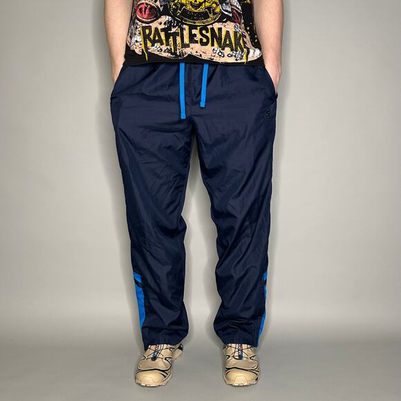 Vintage Starter Track Pants Navy Blue Polyester Sweatpants Baggy Wide Leg Y2K - Picture 2 of 4